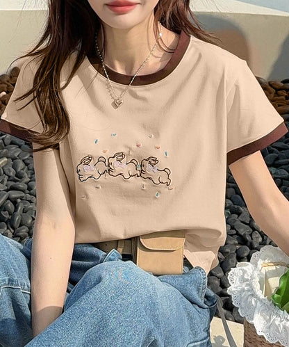 【aimoha】配色リブ＆キャラクタープリントTシャツ