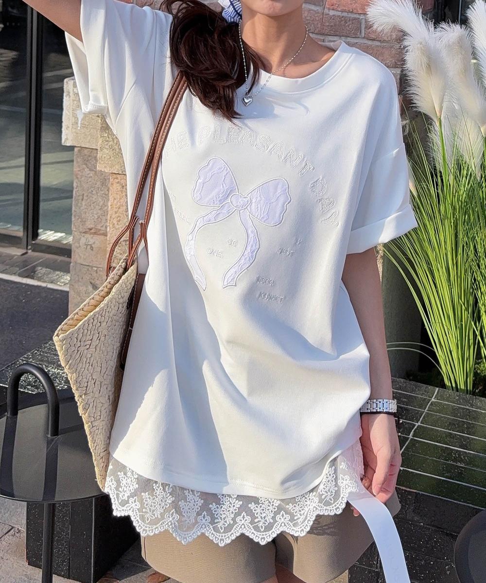【aimoha】立体リボンモチーフプリントTシャツ