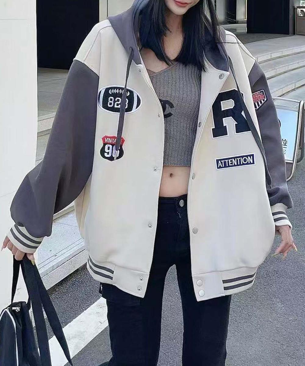 フード付きワッペンスタジャン