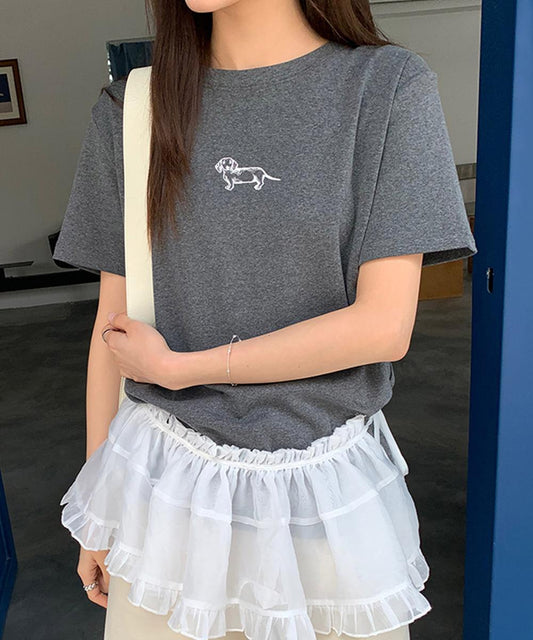 【aimoha】ミニ刺繍シンプルTシャツ