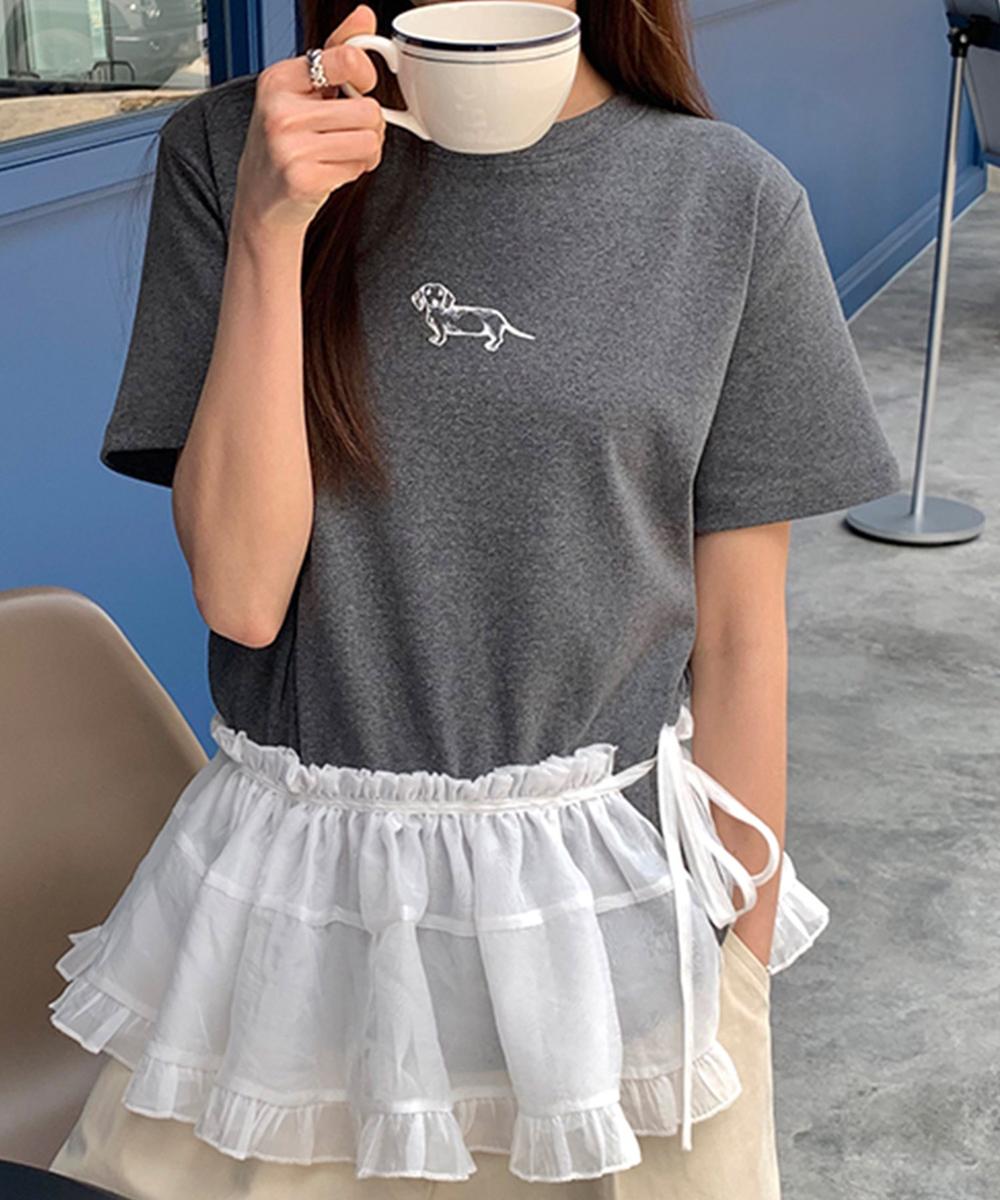 【aimoha】ミニ刺繍シンプルTシャツ