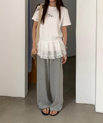 【aimoha】ミニ刺繍シンプルTシャツ