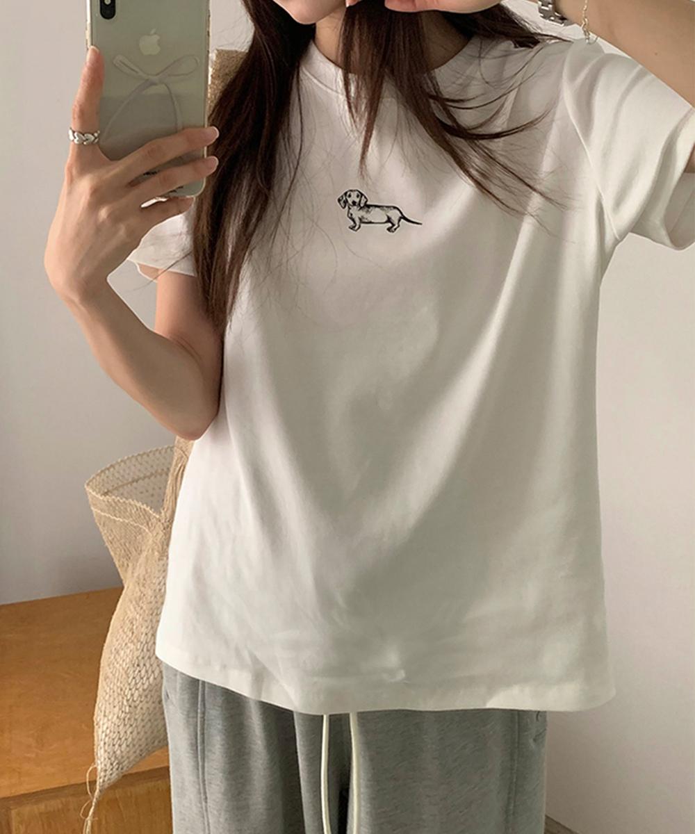 【aimoha】ミニ刺繍シンプルTシャツ