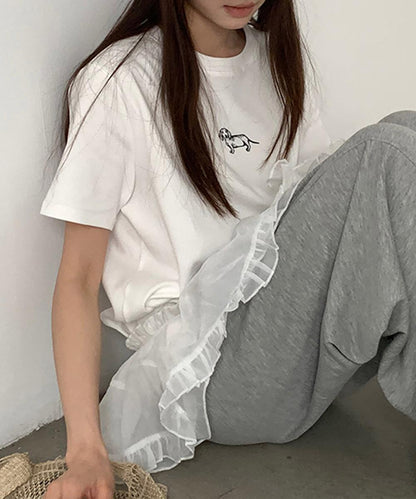 【aimoha】ミニ刺繍シンプルTシャツ