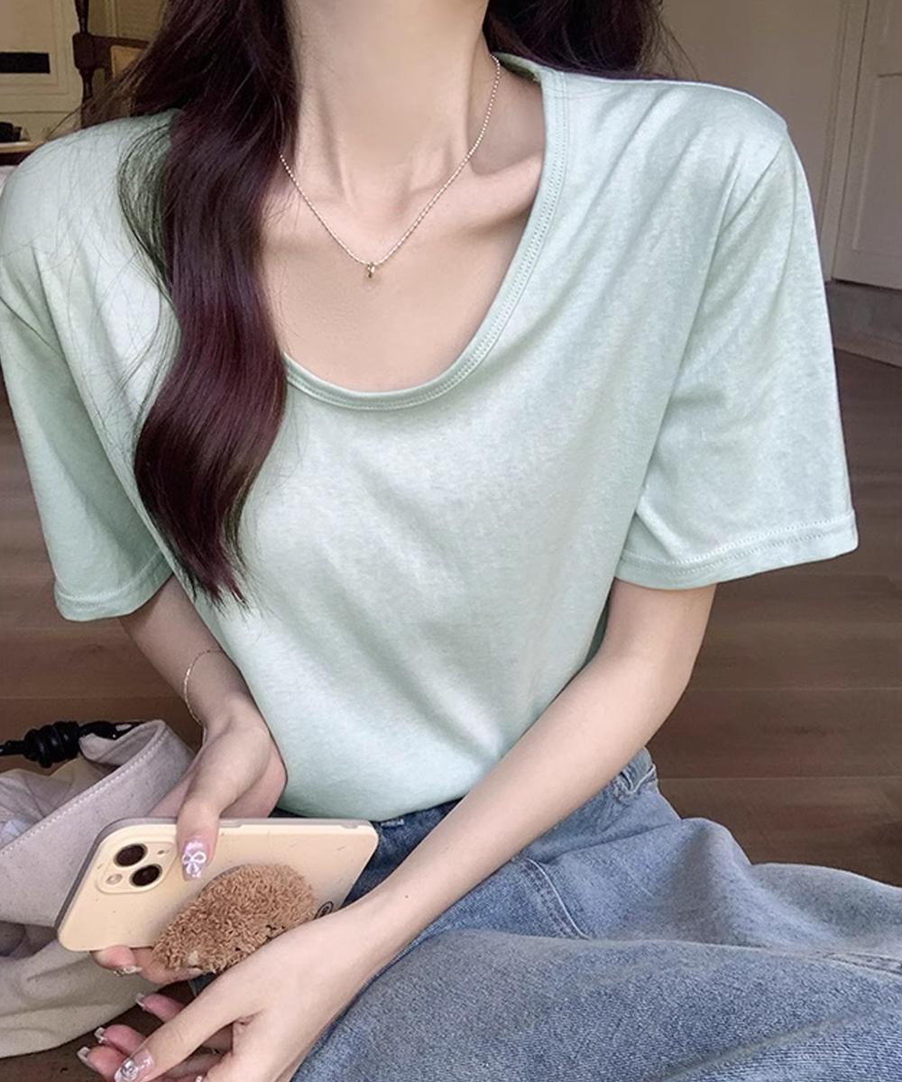 【aimoha】デイリーVネックベーシックTシャツ
