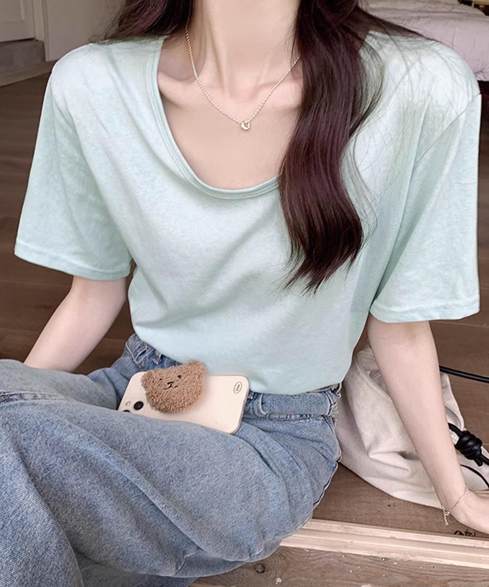 【aimoha】デイリーVネックベーシックTシャツ