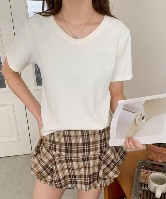 【aimoha】デイリーコットン混VネックTシャツ