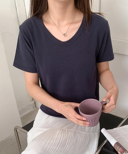 【aimoha】デイリーコットン混VネックTシャツ