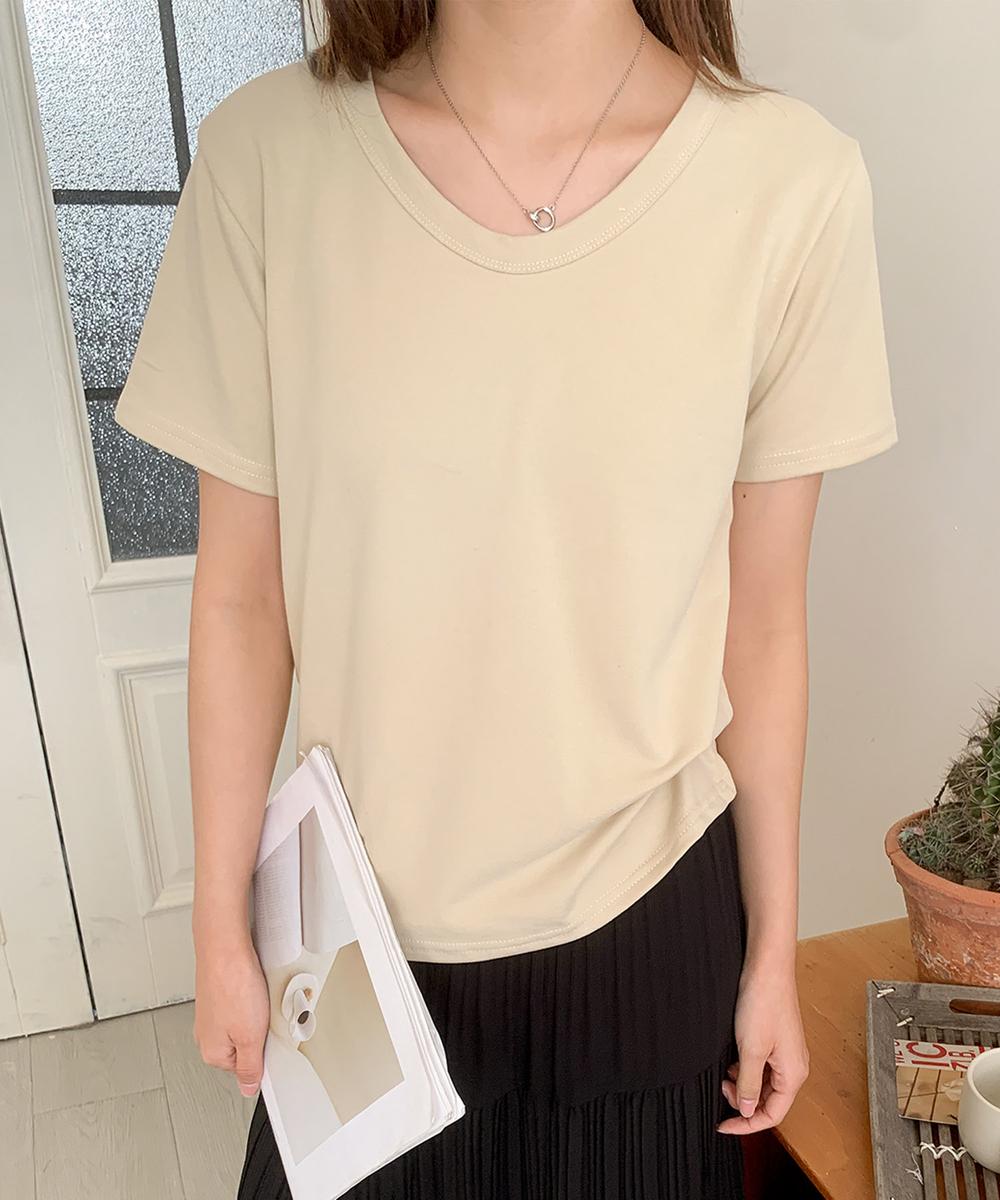 【aimoha】デイリーコットン混VネックTシャツ