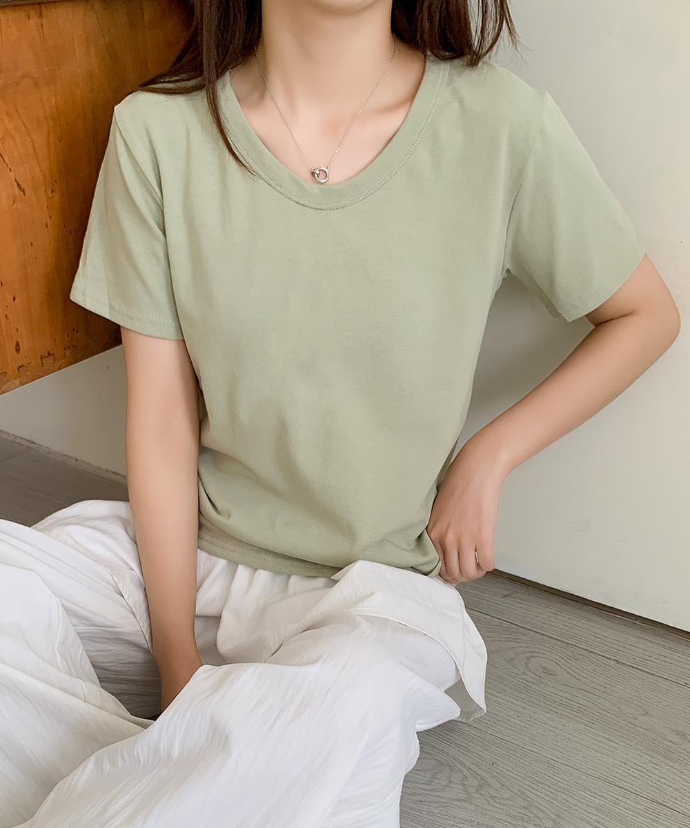【aimoha】デイリーコットン混VネックTシャツ