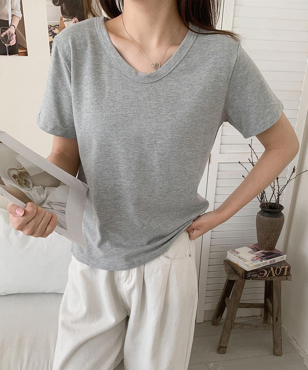 【aimoha】デイリーコットン混VネックTシャツ