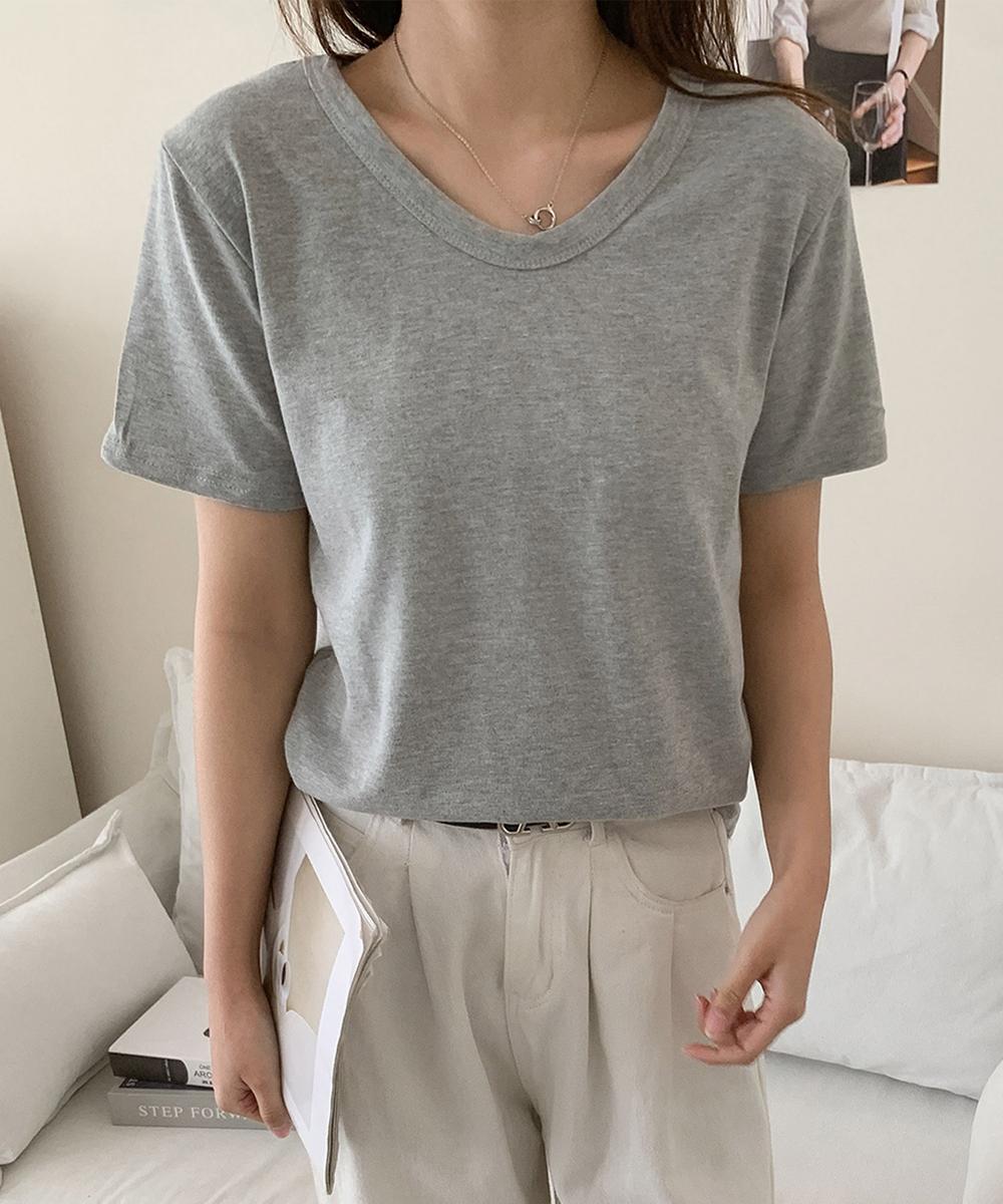 【aimoha】デイリーコットン混VネックTシャツ