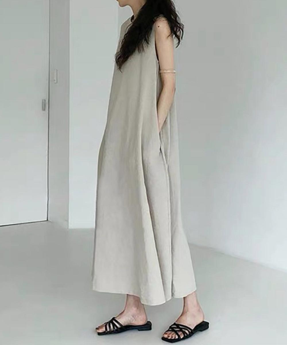 【aimoha】Aラインノースリーブロングワンピース