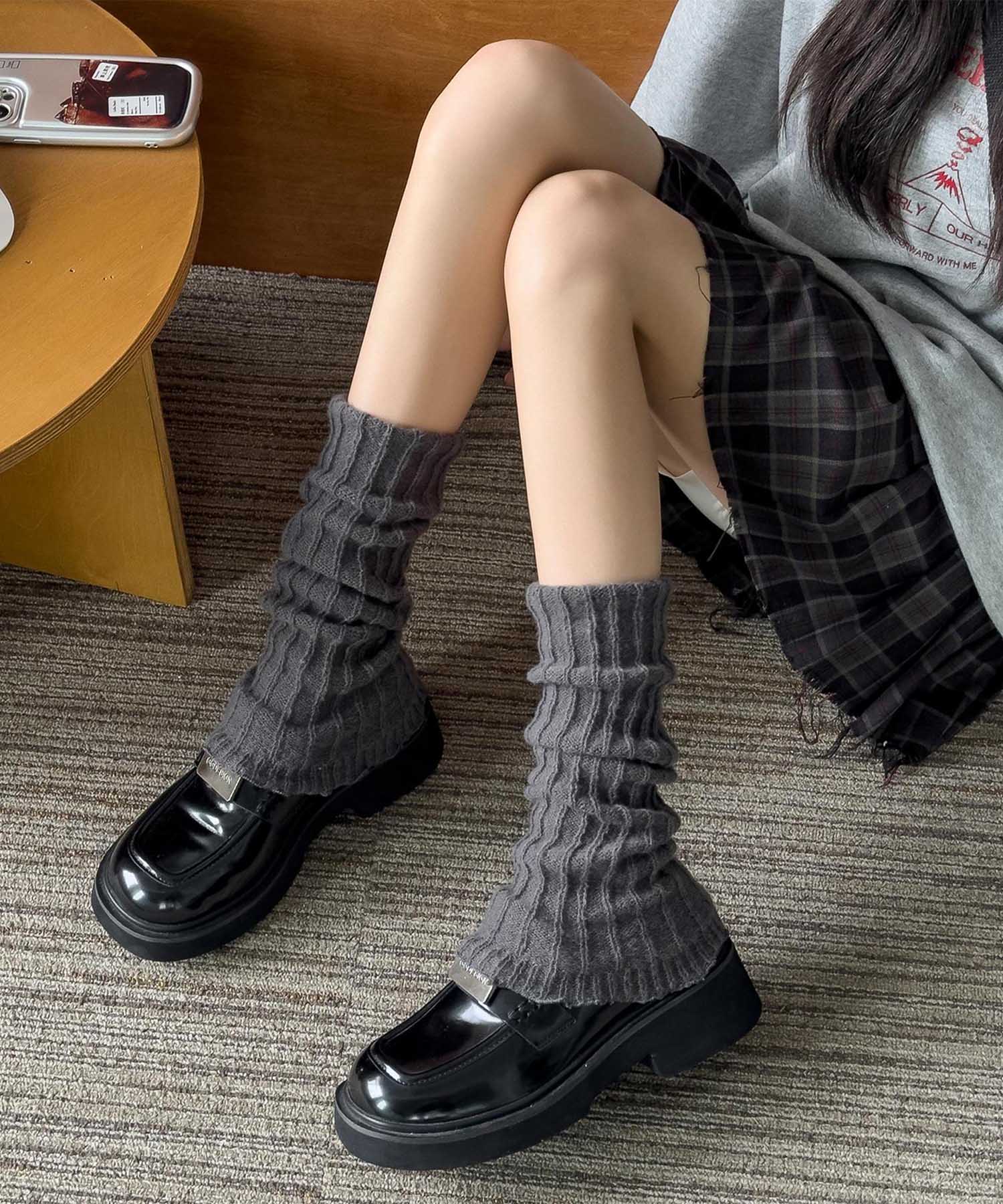 【HOOK】for　girls　リブ編み裾フリル無地レッグウォーマー