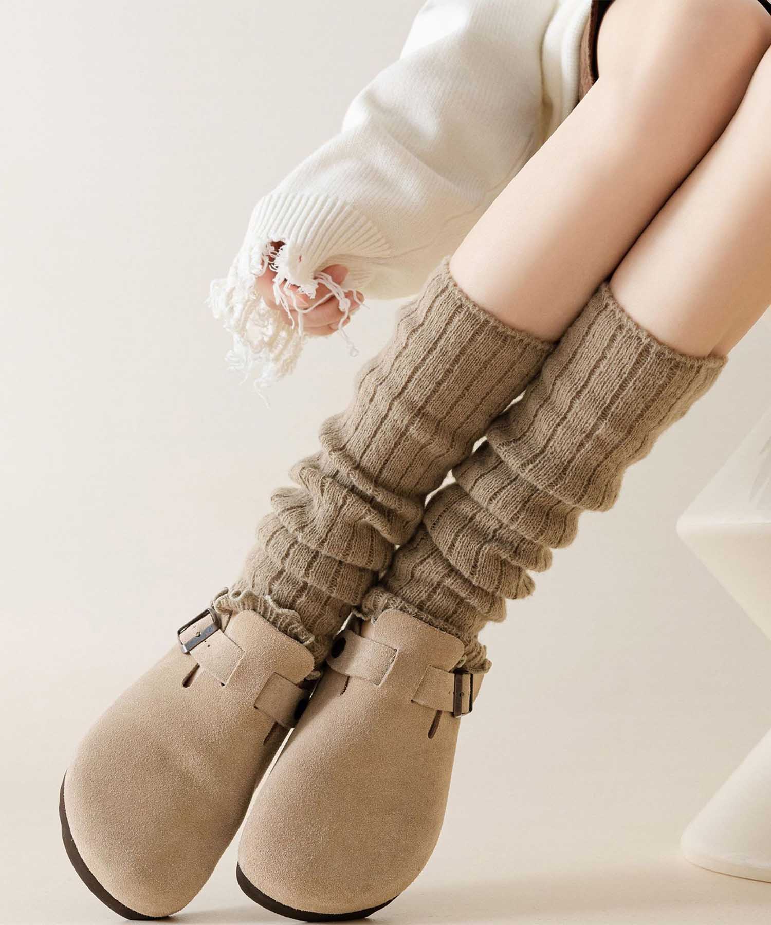 【HOOK】for　girls　リブ編み裾フリル無地レッグウォーマー