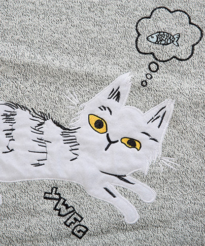 [HOOK] Unique/Cute cat and fish embroidered knit sweater