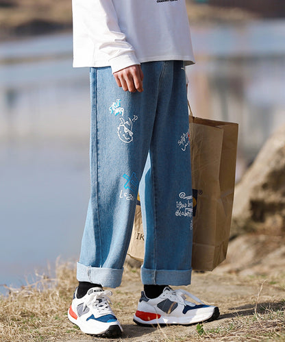 [HOOK] [New] Denim wide pants with graffiti print