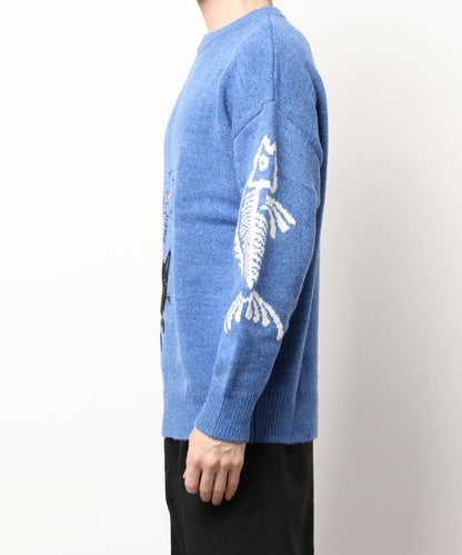 [HOOK] Unique/Cute cat and fish embroidered knit sweater