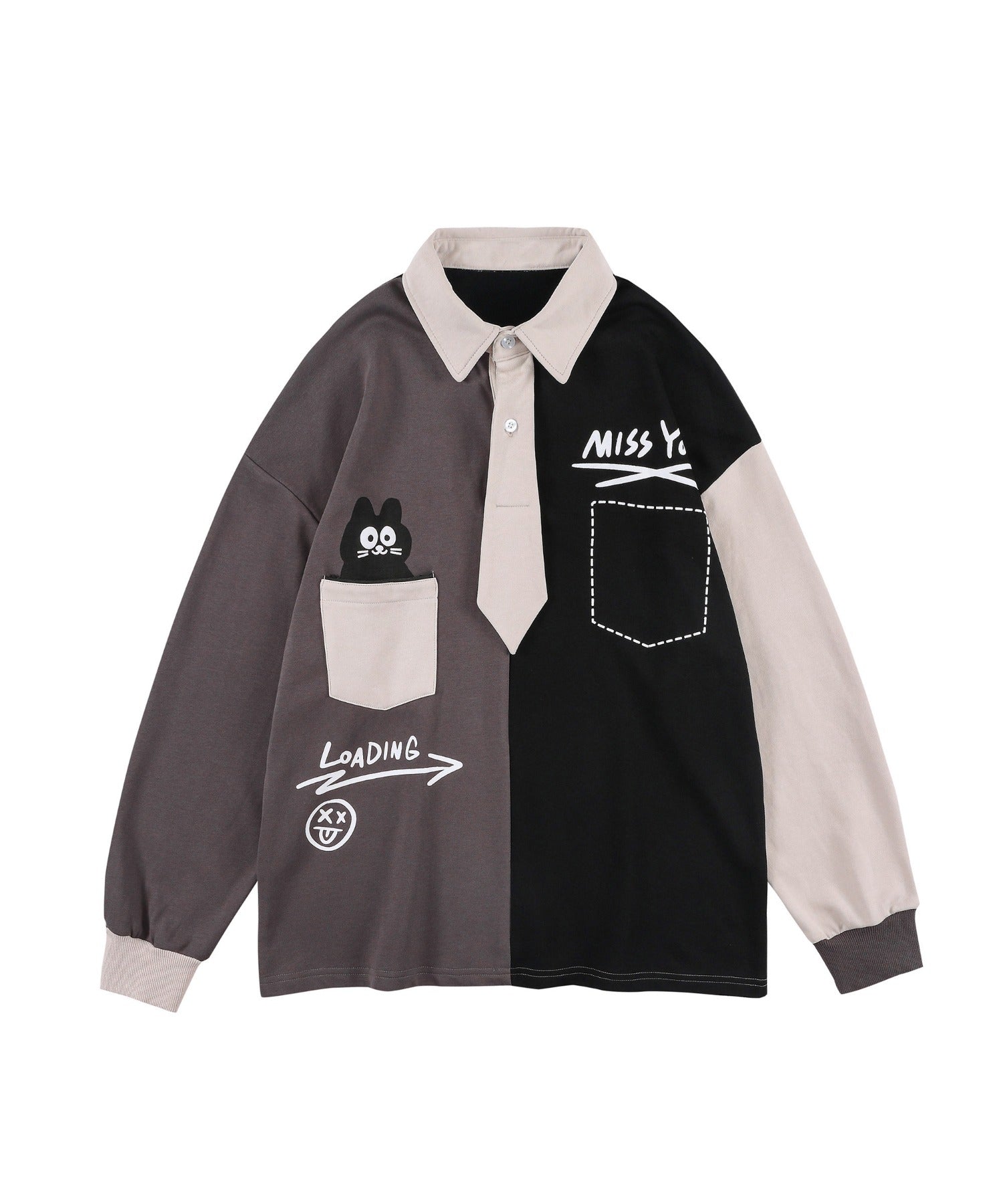 [HOOK] Asymmetrical switching polo shirt style sweatshirt