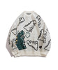 [HOOK] Cute doodle dinosaur illustration all-over pattern knit
