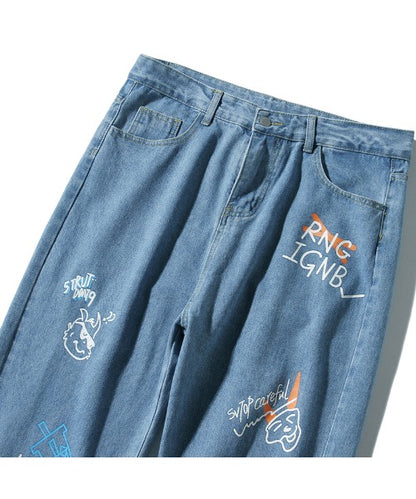 [HOOK] [New] Denim wide pants with graffiti print