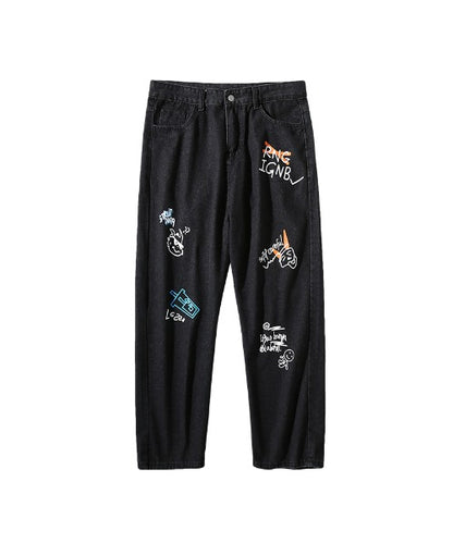 [HOOK] [New] Denim wide pants with graffiti print