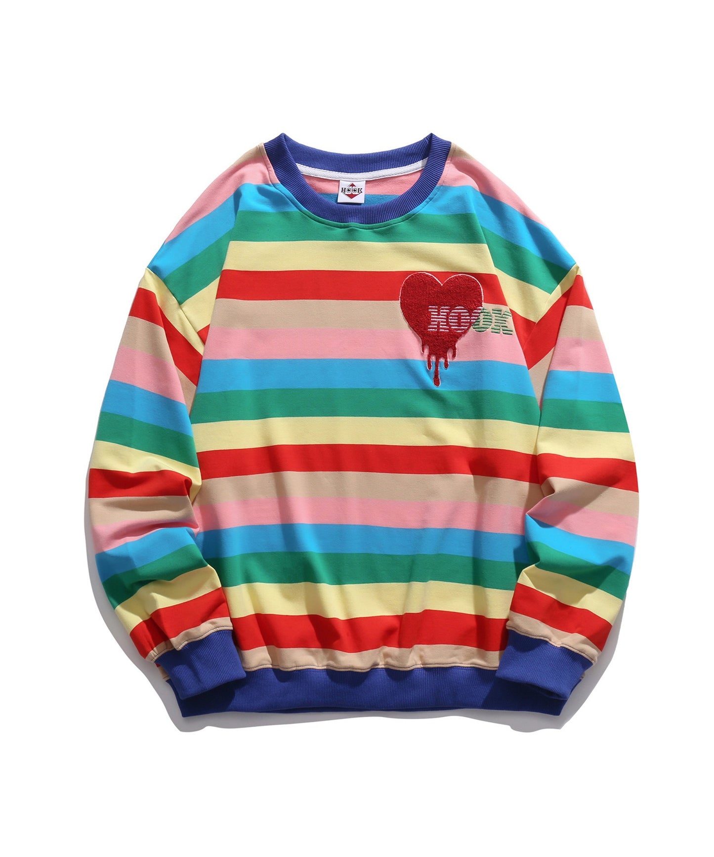 [HOOK -original-] Melting heart embroidery rainbow border ringer sweatshirt