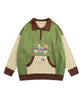 [HOOK] Vintage clothing style character embroidery switching polo knit