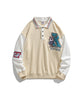 [HOOK -original-] American casual character embroidery sleeve switching polo sweatshirt