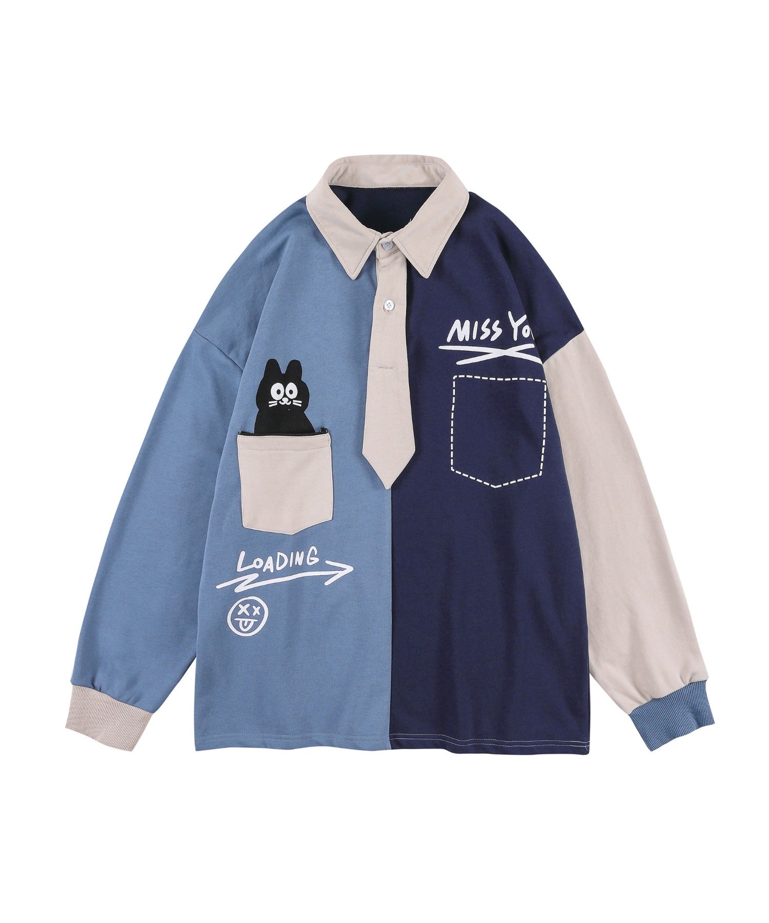 [HOOK] Asymmetrical switching polo shirt style sweatshirt