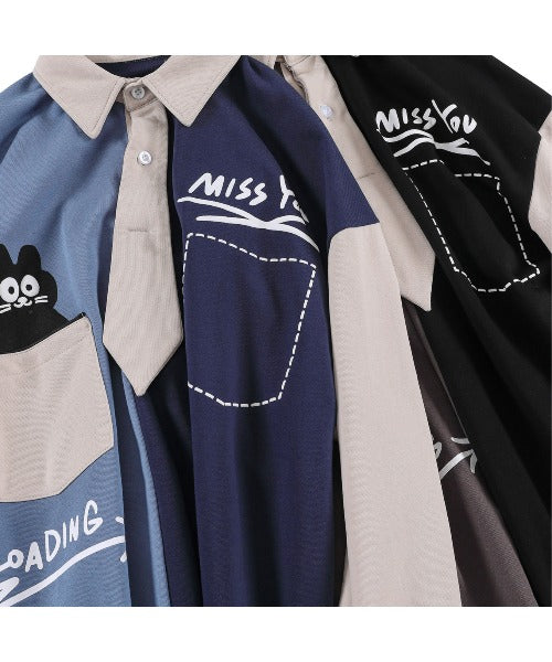 [HOOK] Asymmetrical switching polo shirt style sweatshirt