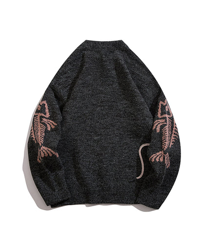 [HOOK] Unique/Cute cat and fish embroidered knit sweater