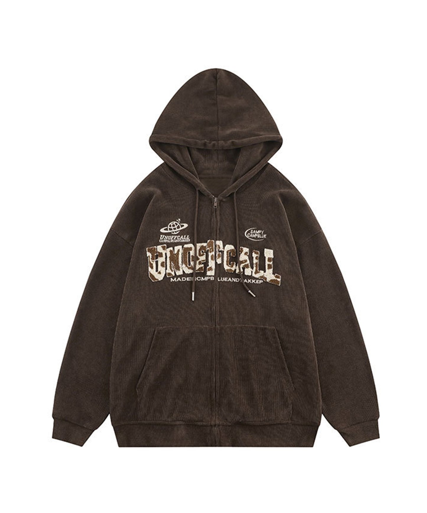 [HOOK] American casual embroidery waffle fabric open-front hoodie