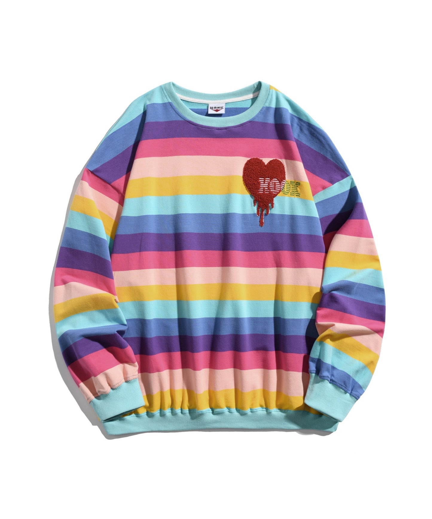 [HOOK -original-] Melting heart embroidery rainbow border ringer sweatshirt