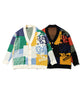 [HOOK -original-] Retro style animal color scheme patchwork knit cardigan
