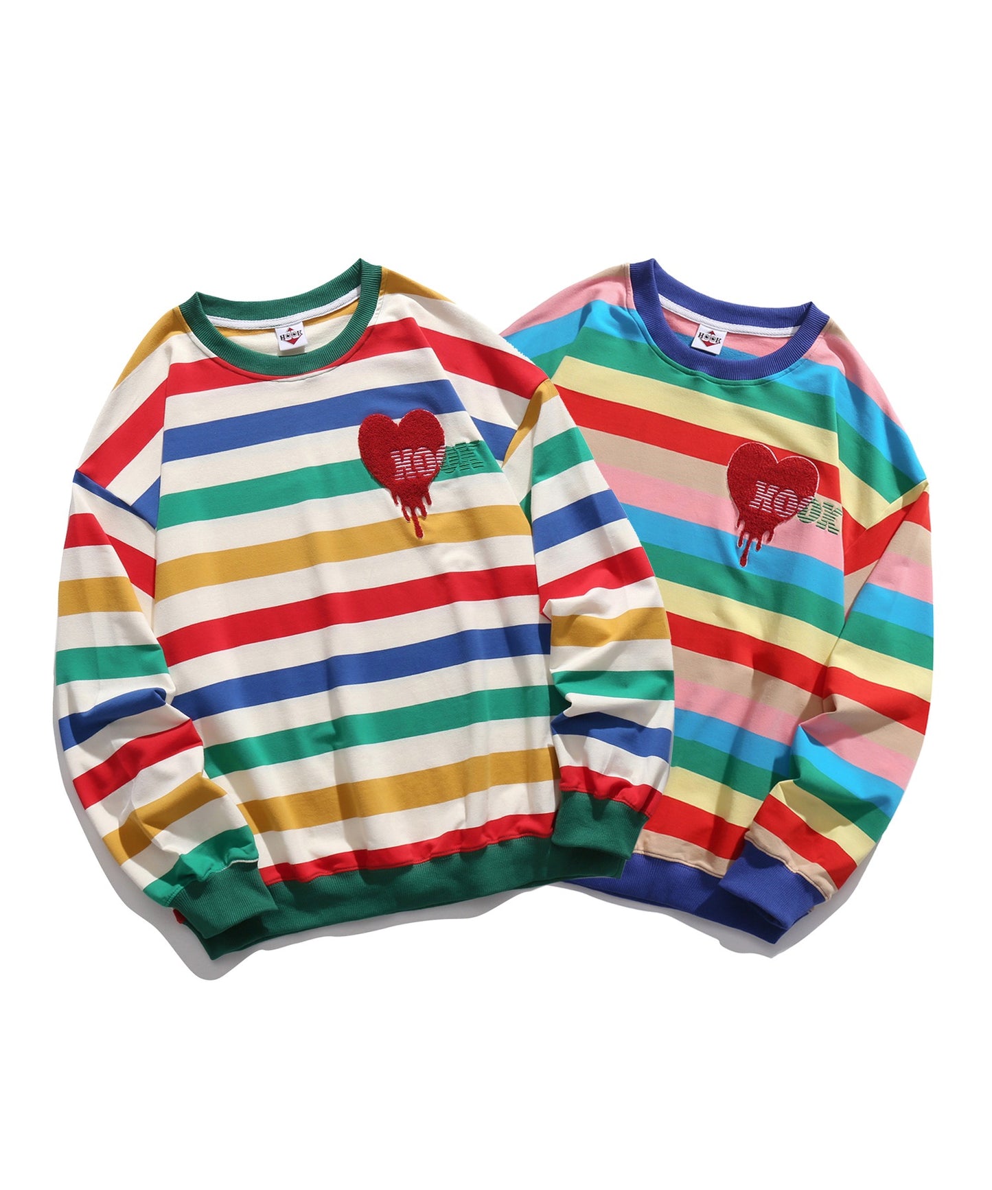 [HOOK -original-] Melting heart embroidery rainbow border ringer sweatshirt