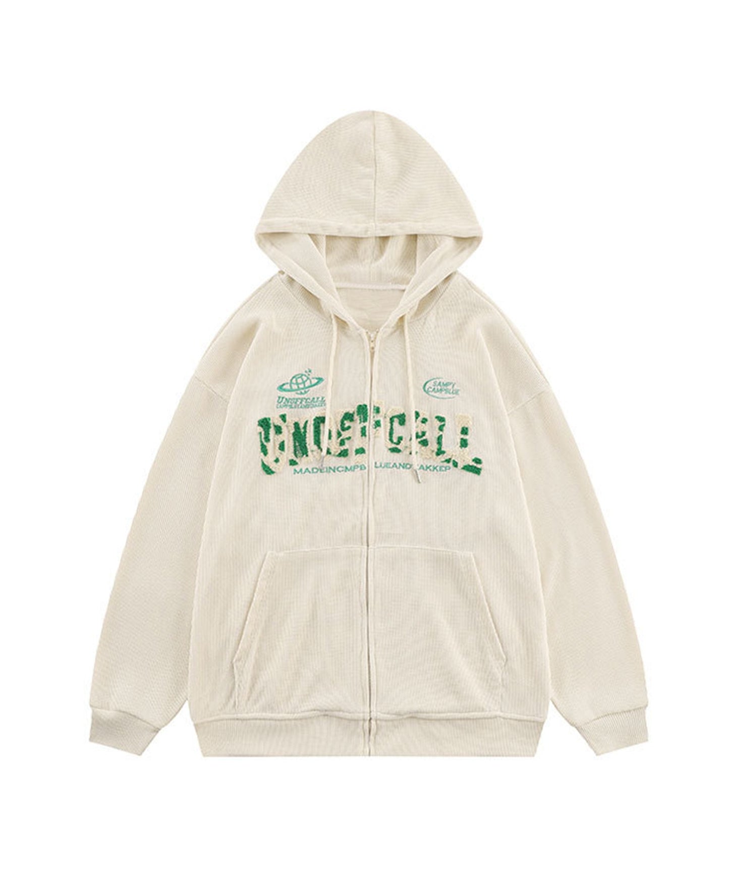 [HOOK] American casual embroidery waffle fabric open-front hoodie