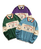 [HOOK -original-] Vintage style American casual illustration print switching polo collar sweatshirt