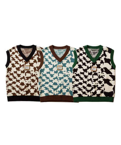 [HOOK] Animal pattern V-neck knit vest