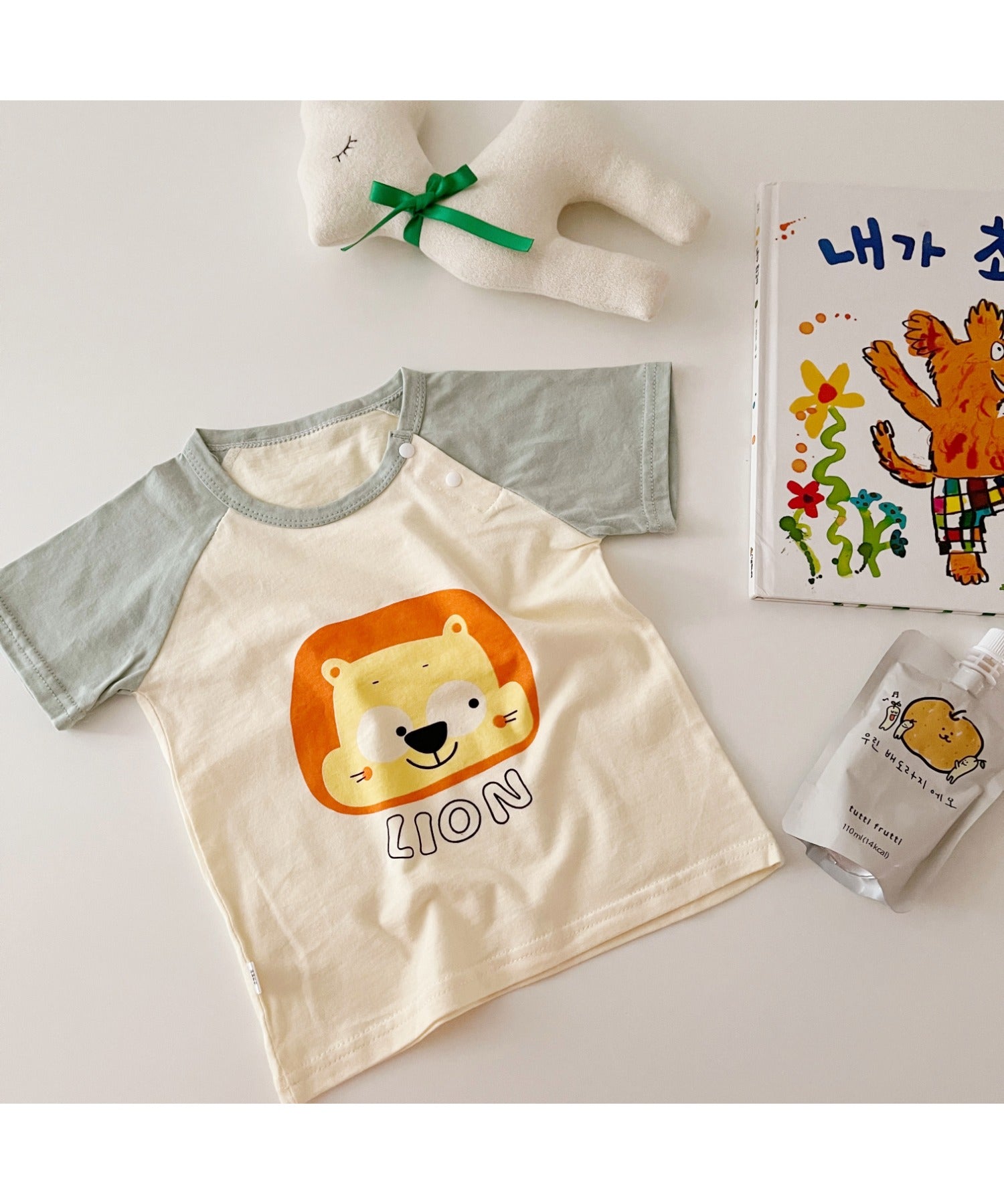 【aimoha-KIDS-】 かわいい動物イラストプリント 袖切り替え半袖tシャツ