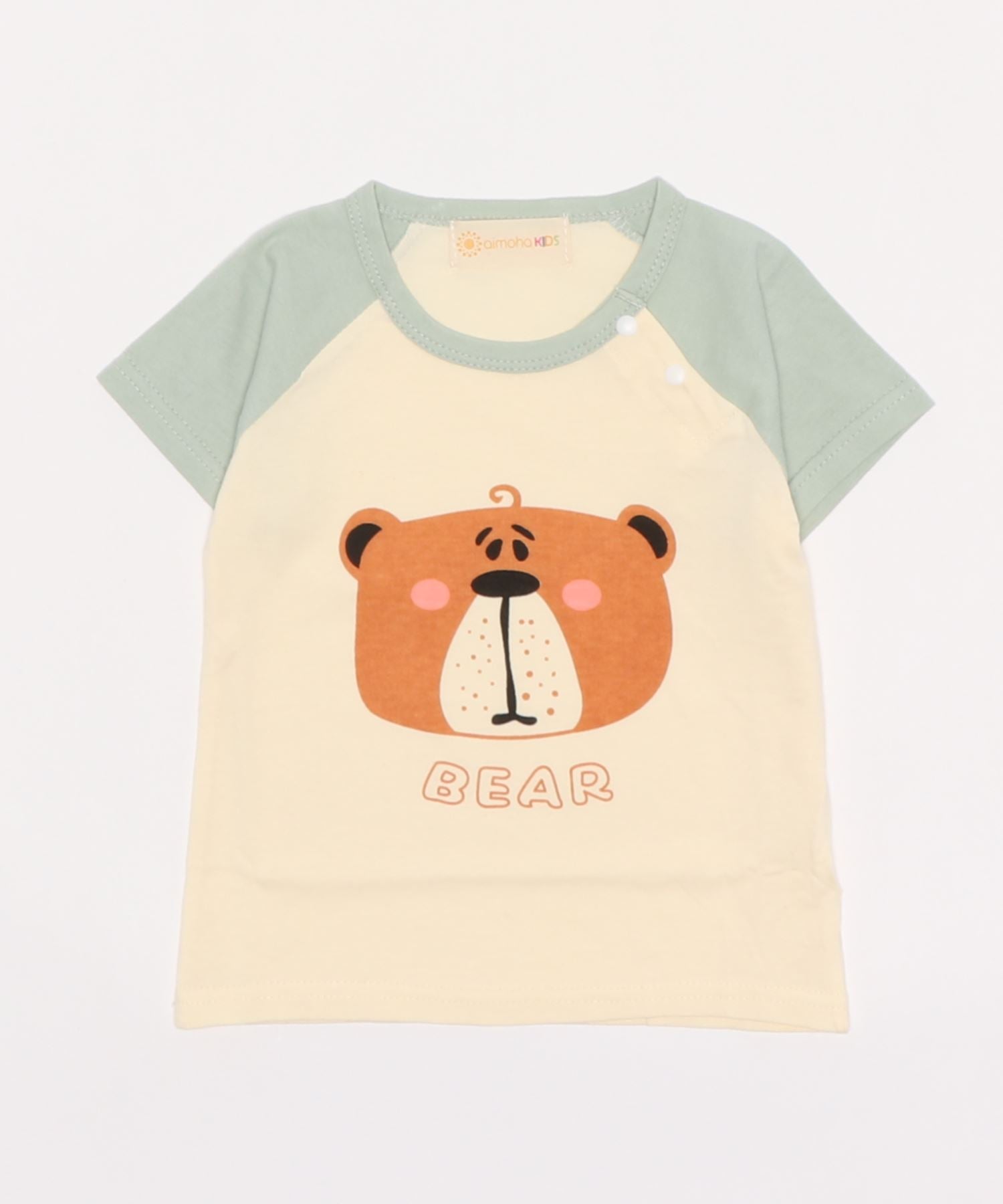 【aimoha-KIDS-】 かわいい動物イラストプリント 袖切り替え半袖tシャツ