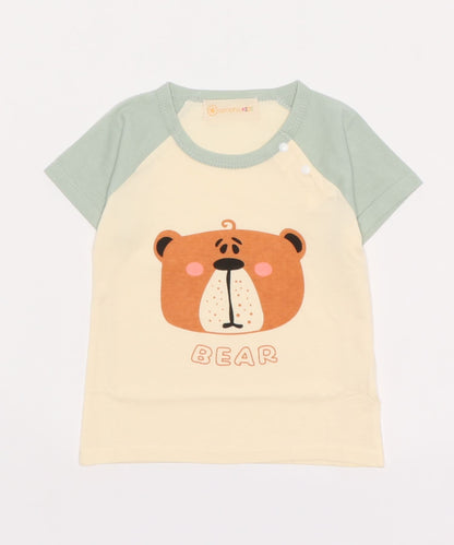 【aimoha-KIDS-】 かわいい動物イラストプリント 袖切り替え半袖tシャツ