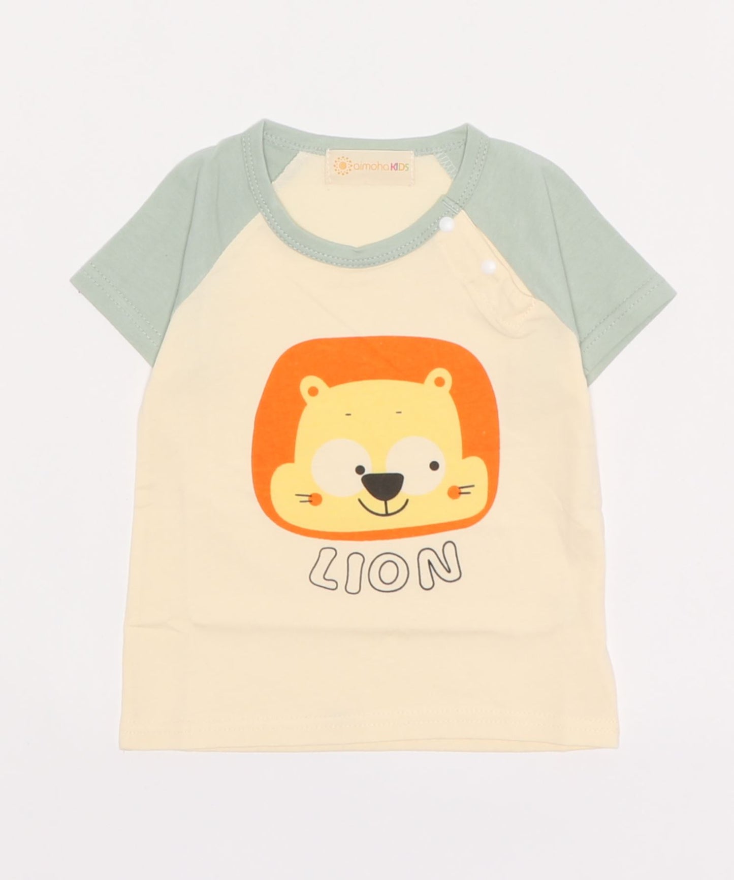 【aimoha-KIDS-】 かわいい動物イラストプリント 袖切り替え半袖tシャツ