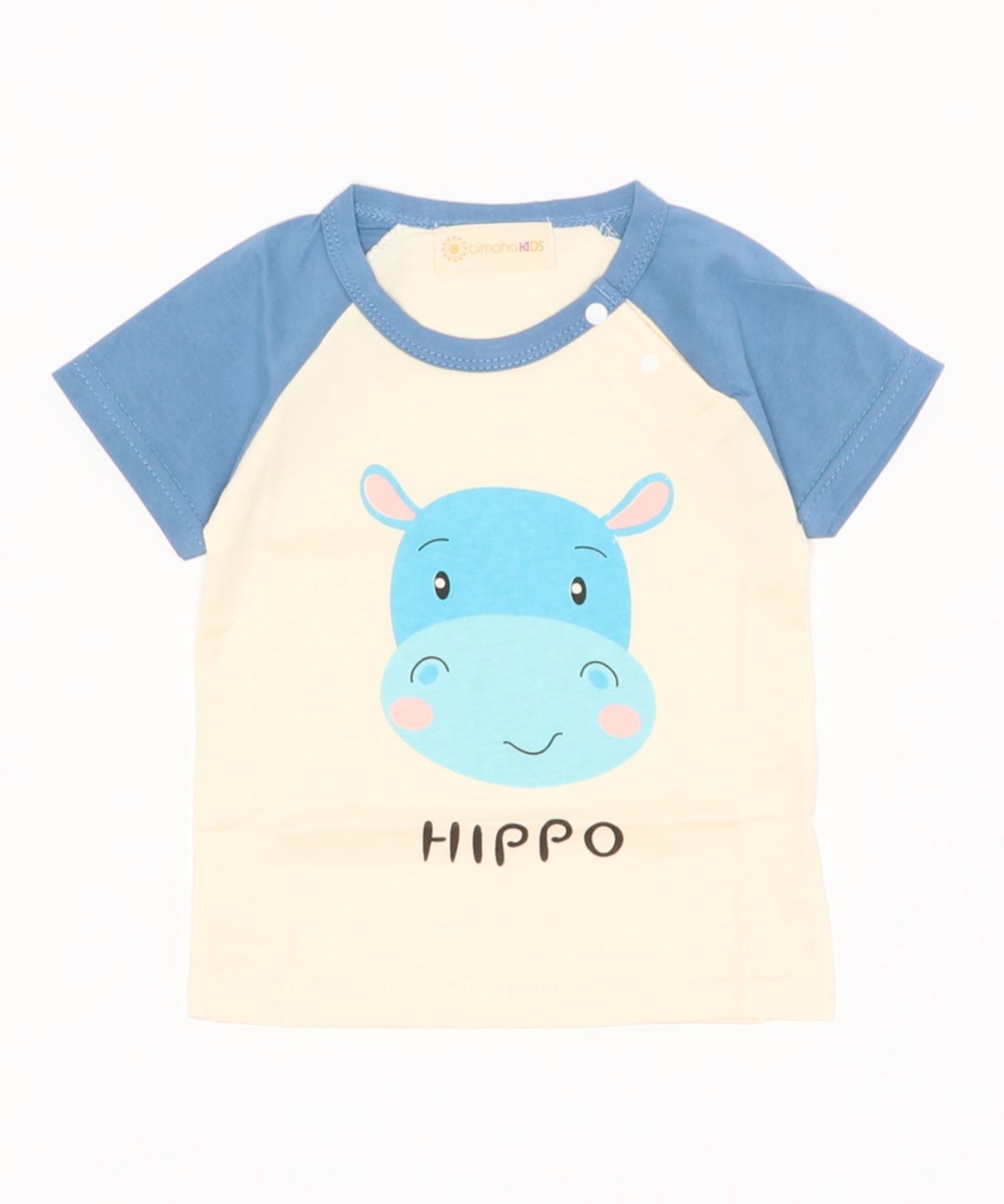 【aimoha-KIDS-】 かわいい動物イラストプリント 袖切り替え半袖tシャツ