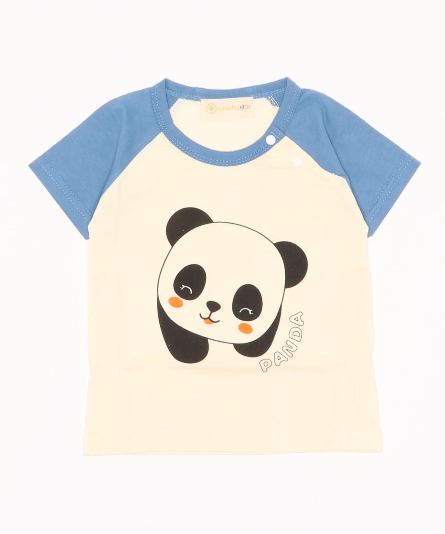 【aimoha-KIDS-】 かわいい動物イラストプリント 袖切り替え半袖tシャツ