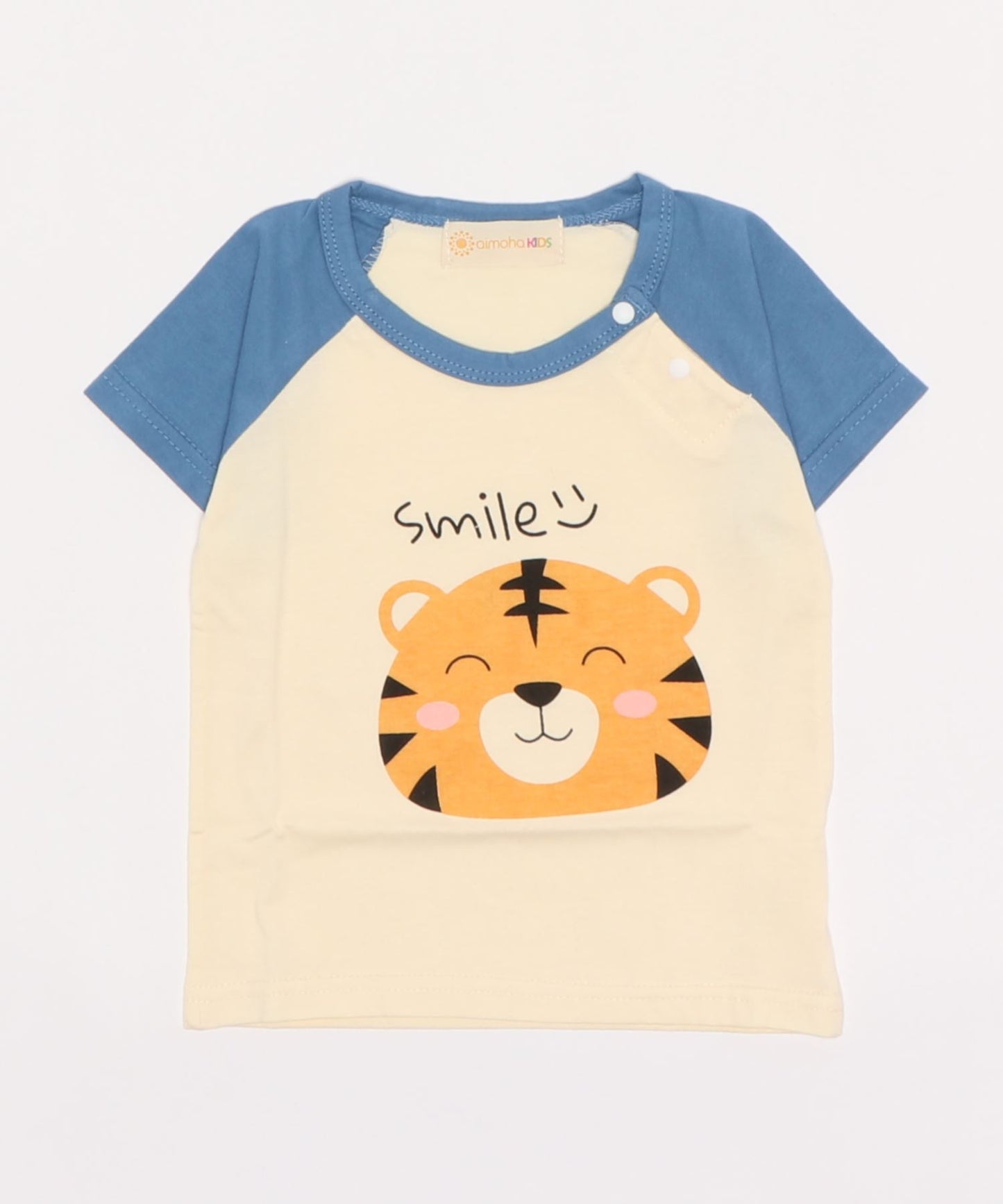 【aimoha-KIDS-】 かわいい動物イラストプリント 袖切り替え半袖tシャツ