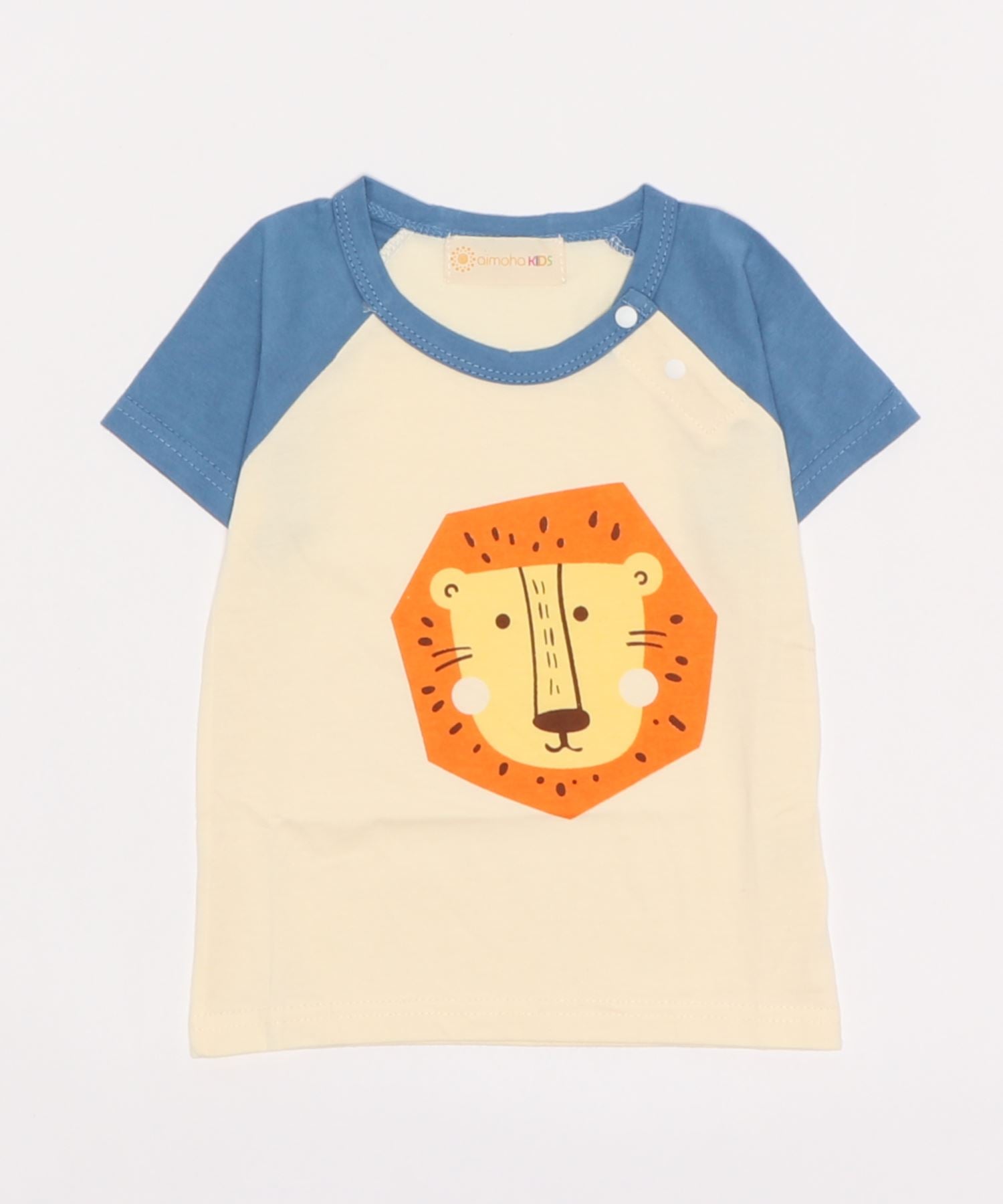 【aimoha-KIDS-】 かわいい動物イラストプリント 袖切り替え半袖tシャツ