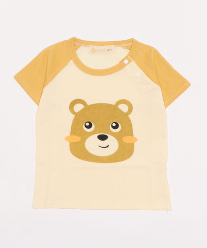 【aimoha-KIDS-】 かわいい動物イラストプリント 袖切り替え半袖tシャツ