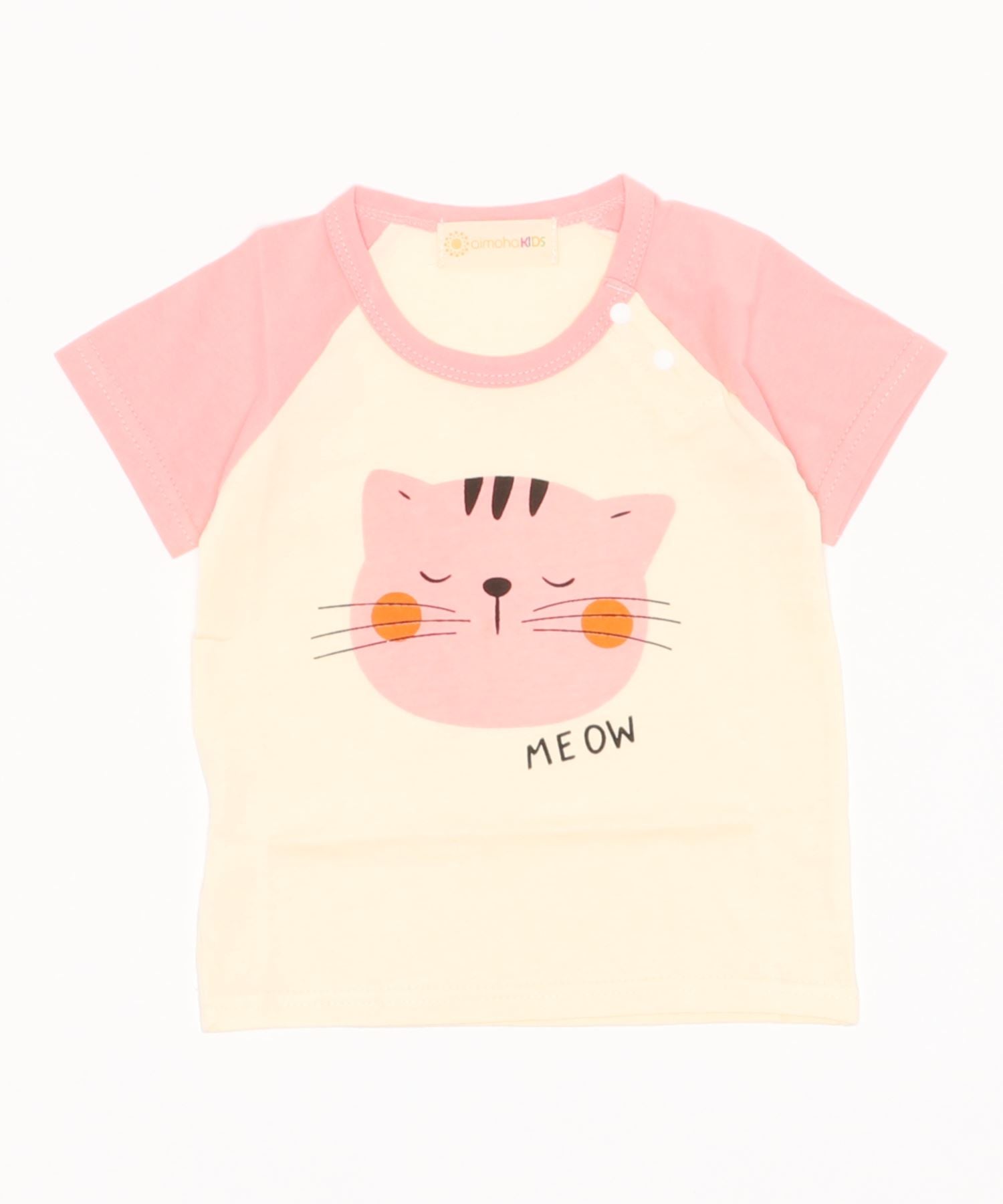 【aimoha-KIDS-】 かわいい動物イラストプリント 袖切り替え半袖tシャツ