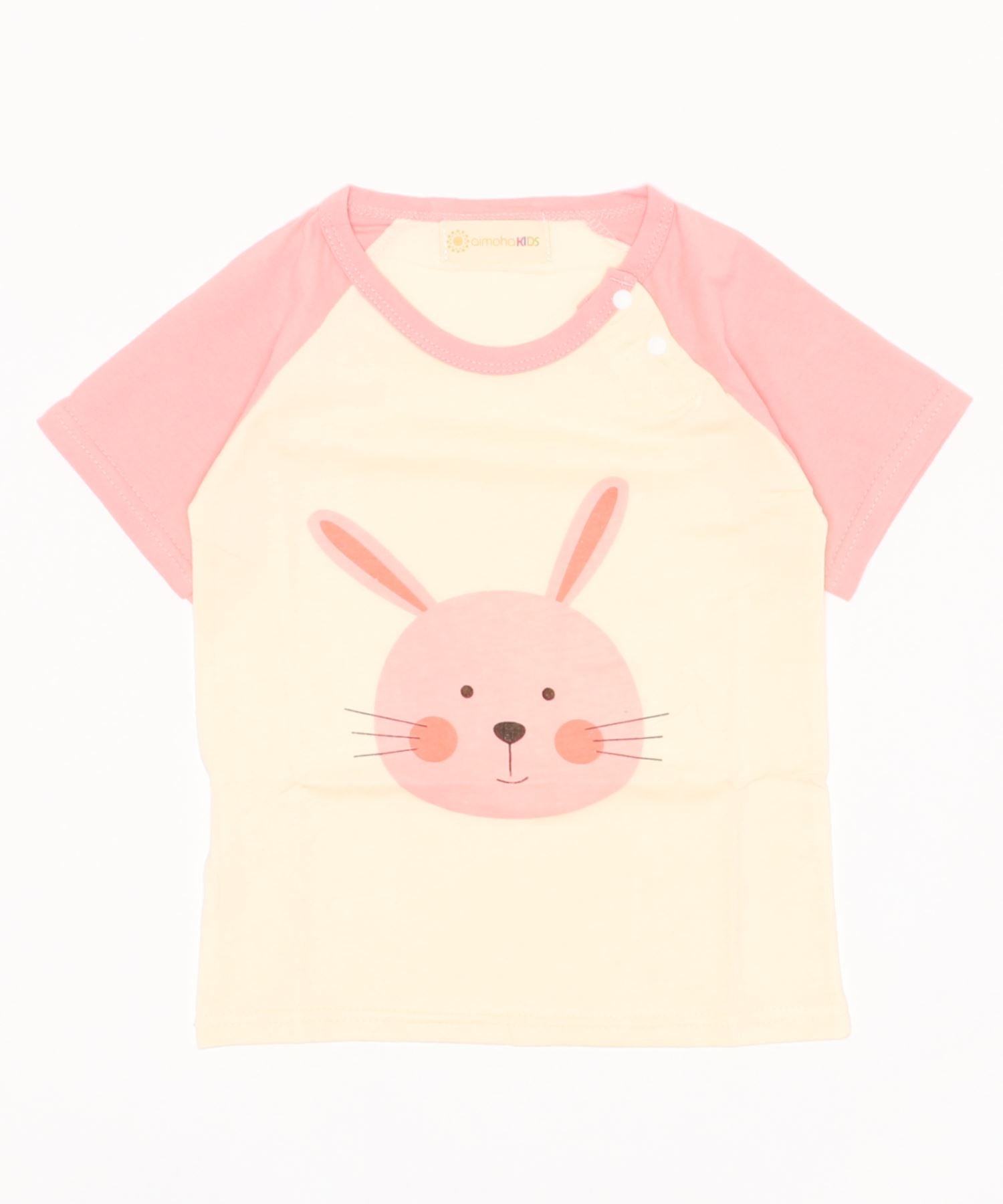 【aimoha-KIDS-】 かわいい動物イラストプリント 袖切り替え半袖tシャツ